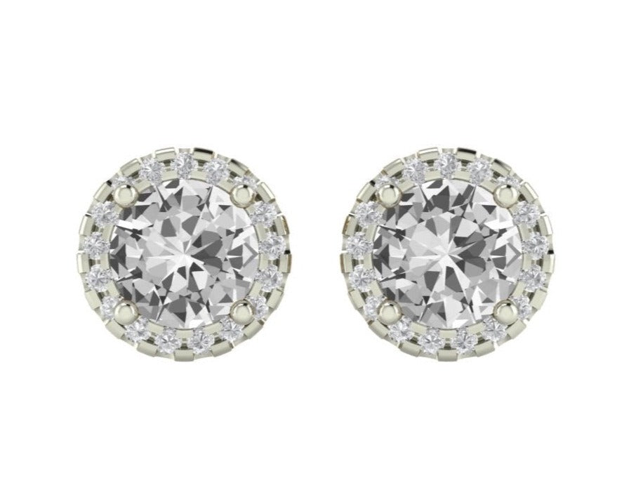 White Topaz with Diamond Halo Gemstone Earrings