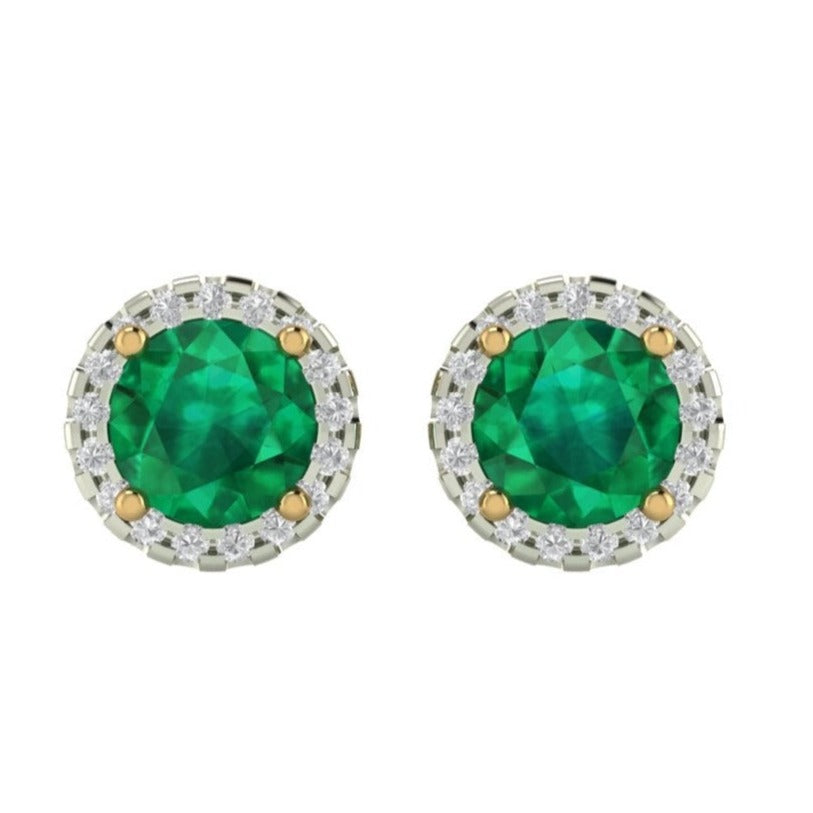 Emerald  with Diamond Halo Gemstone Earrings