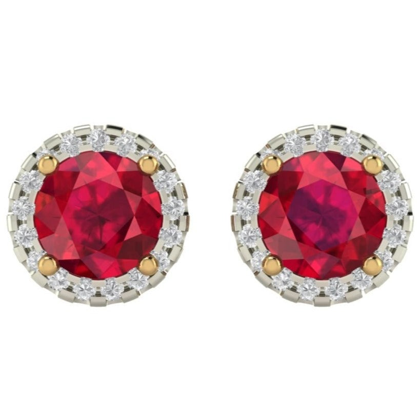 Ruby with Diamond Halo Gemstone Earrings