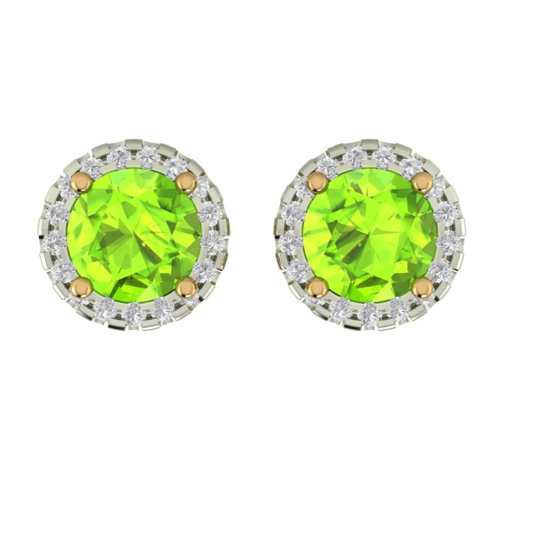 Peridot with Diamond Halo Gemstone Earrings