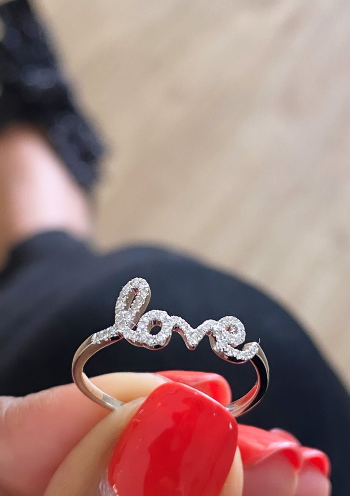 Micro Pave Diamond Love Ring-White Gold