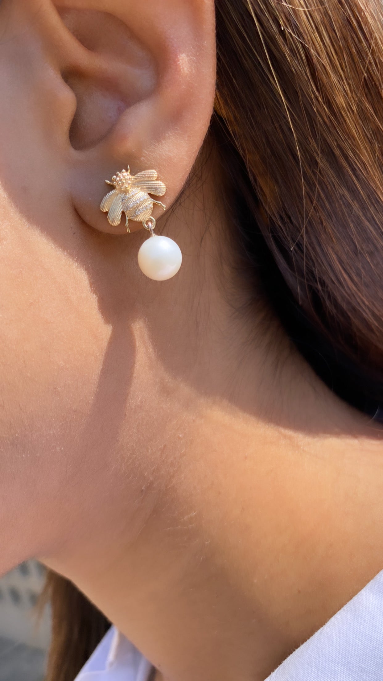 Bumble Bee Diamond and Pearl Earrings