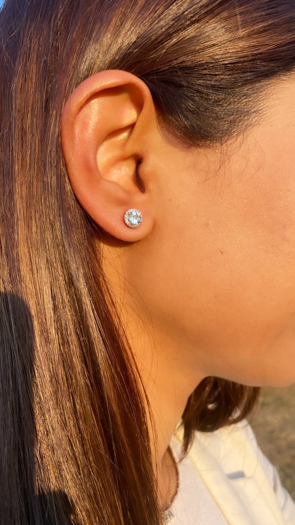 Aquamarine  with Diamond Halo Gemstone Earrings