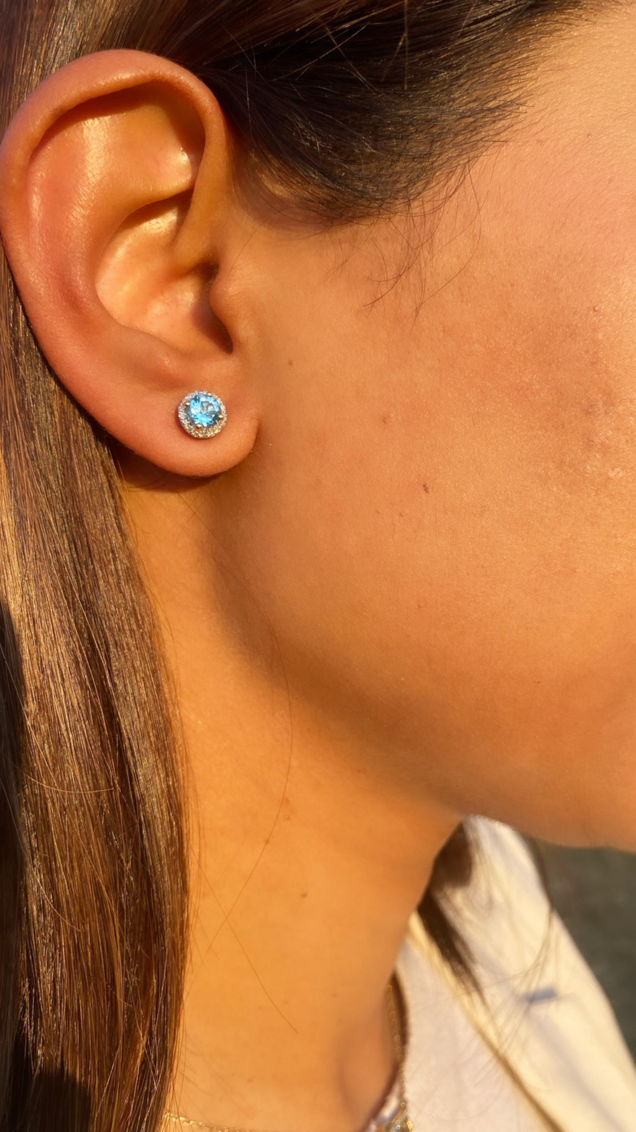 Blue Topaz with Diamond Halo Gemstone Earrings