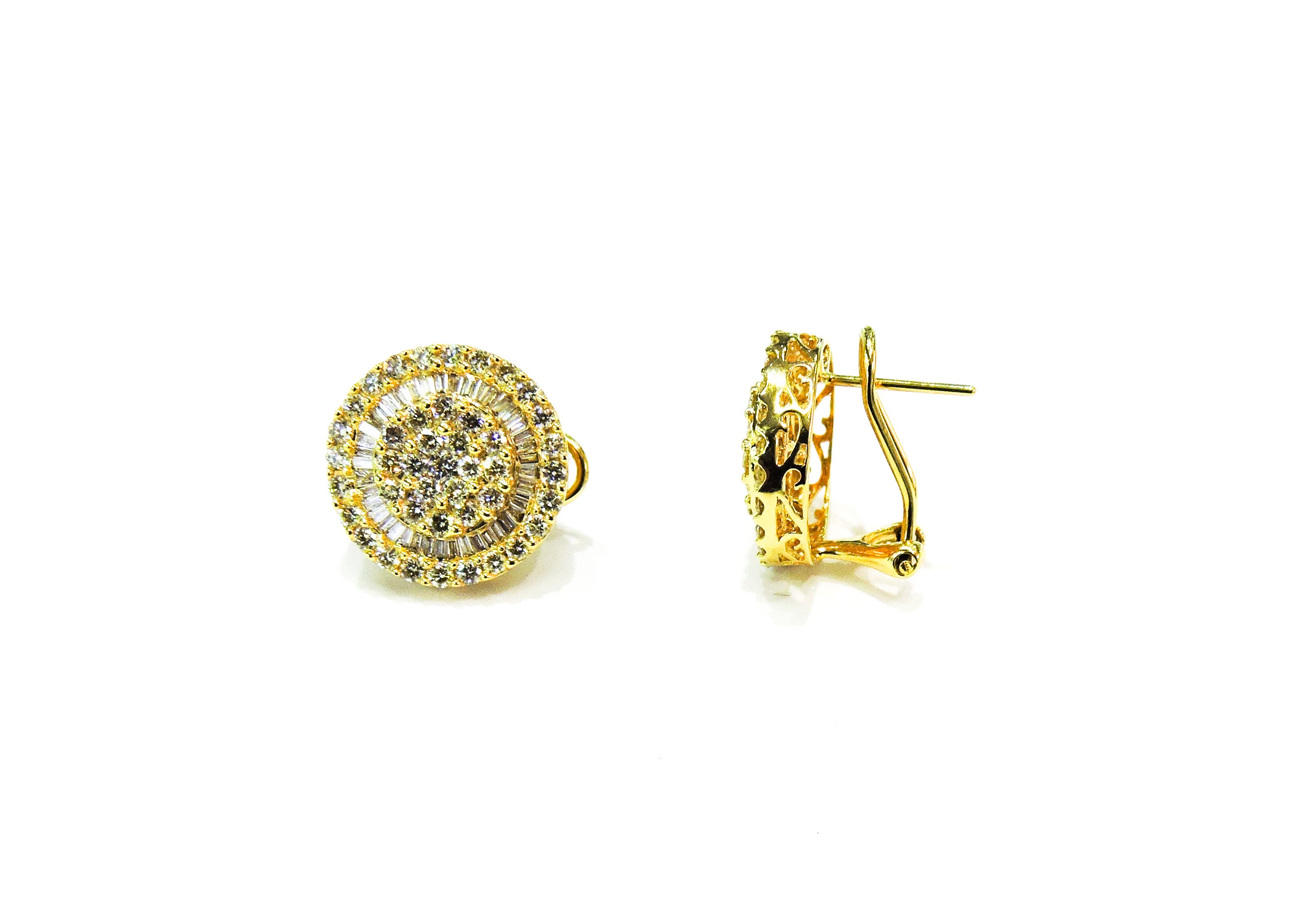 Big Baguette and Round Diamond Studs