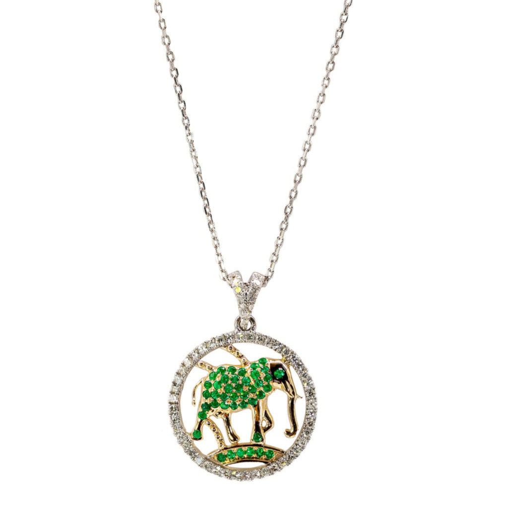 Emerald and Diamond Elephant Pendant