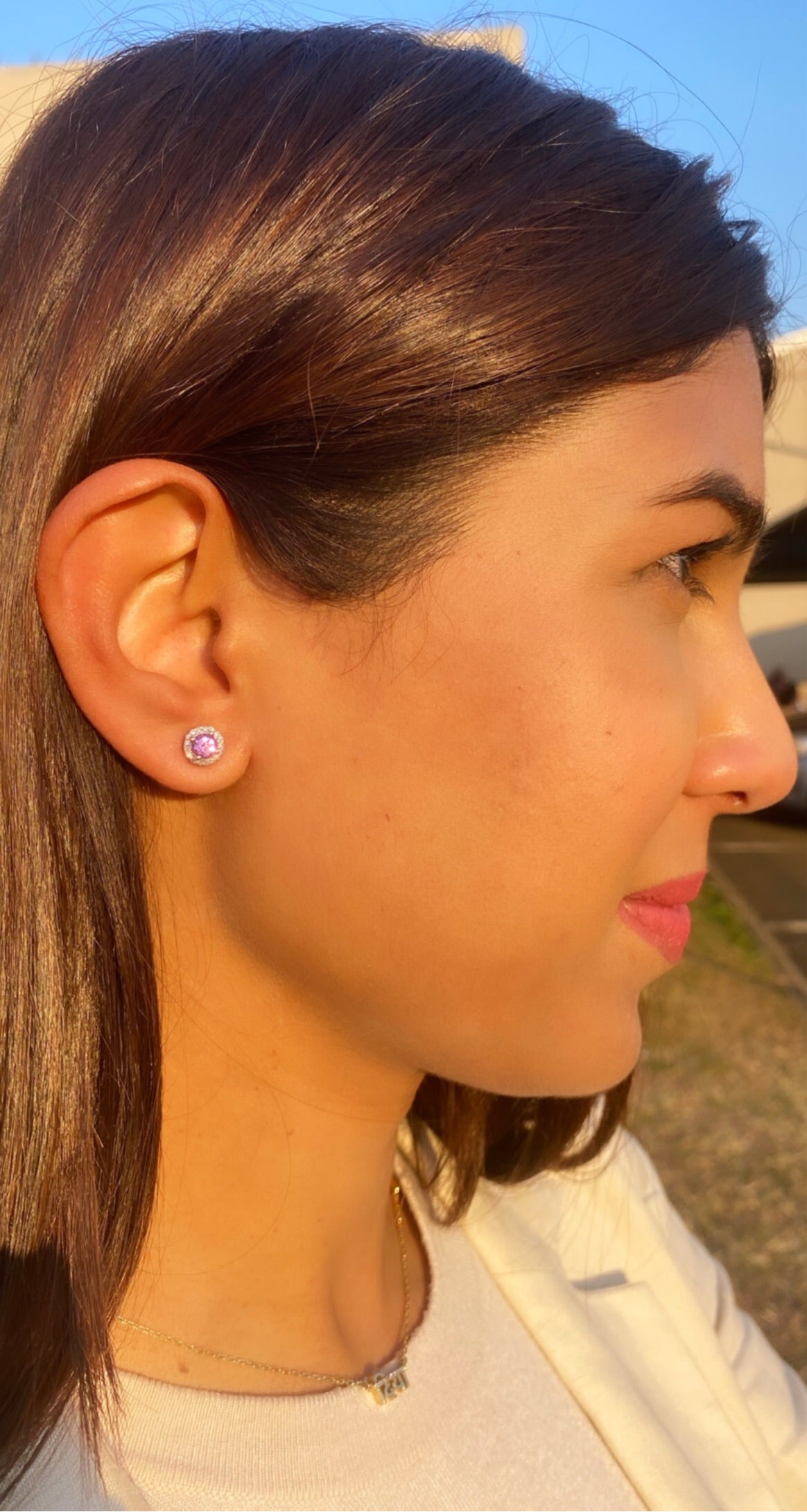 Amethyst  with Diamond Halo Gemstone Earrings