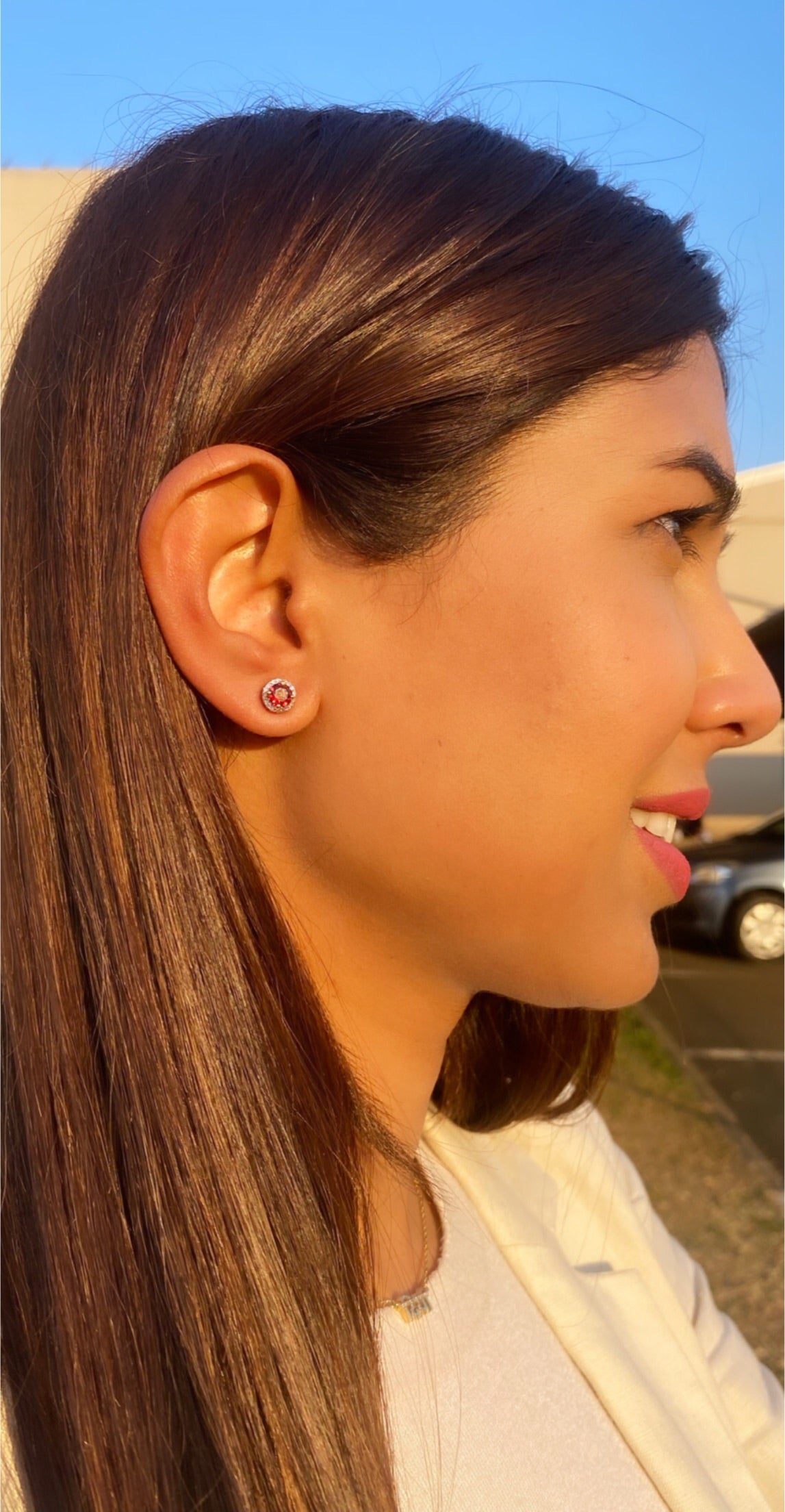 Garnet with Diamond Halo Gemstone Earrings