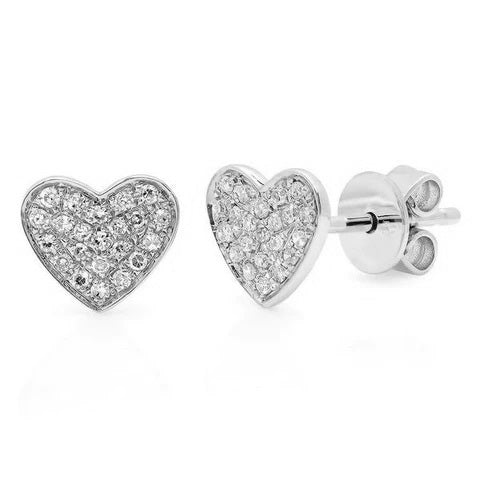 Mini White Gold Diamond Heart Studs