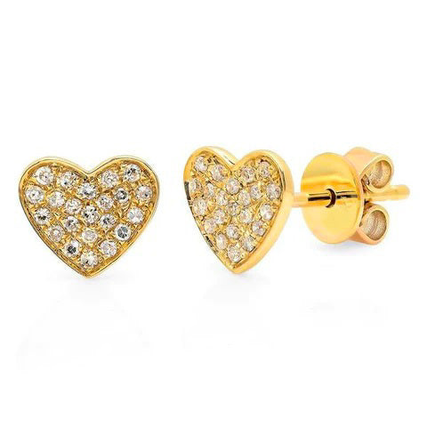 Mini Yellow Gold Diamond Heart Studs